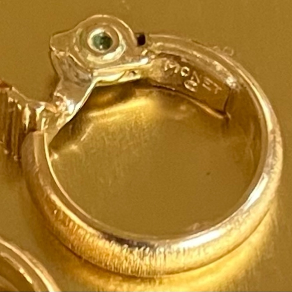 Vintage classic Monet Gold Plated Hoop Clip On Earrings, 1980's, 3/4” diameter. - Picture 3 of 7